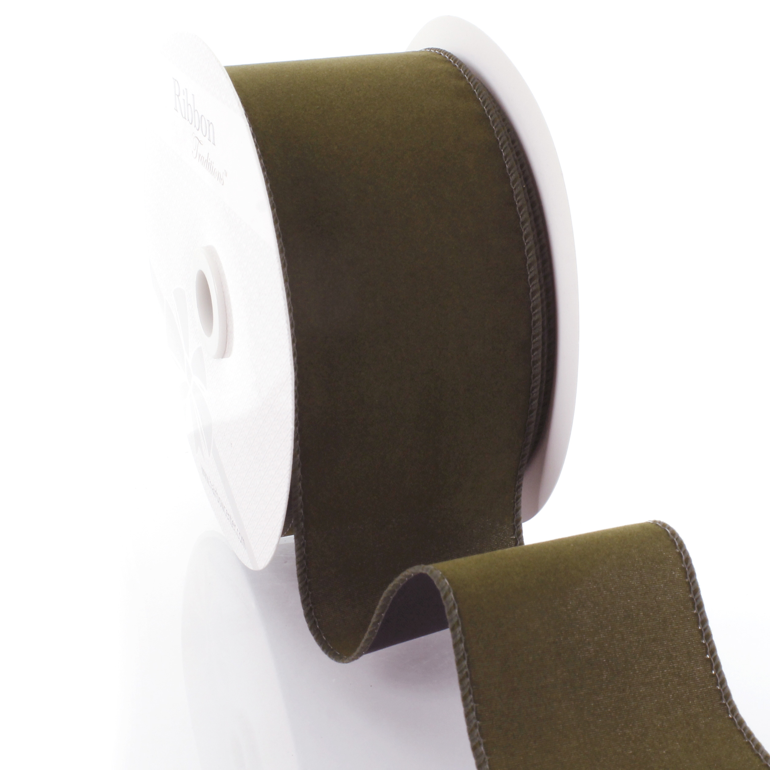 Ribbon Traditions 2.5 Wired Suede Velvet Ribbon Olive Green - 25 Yards 